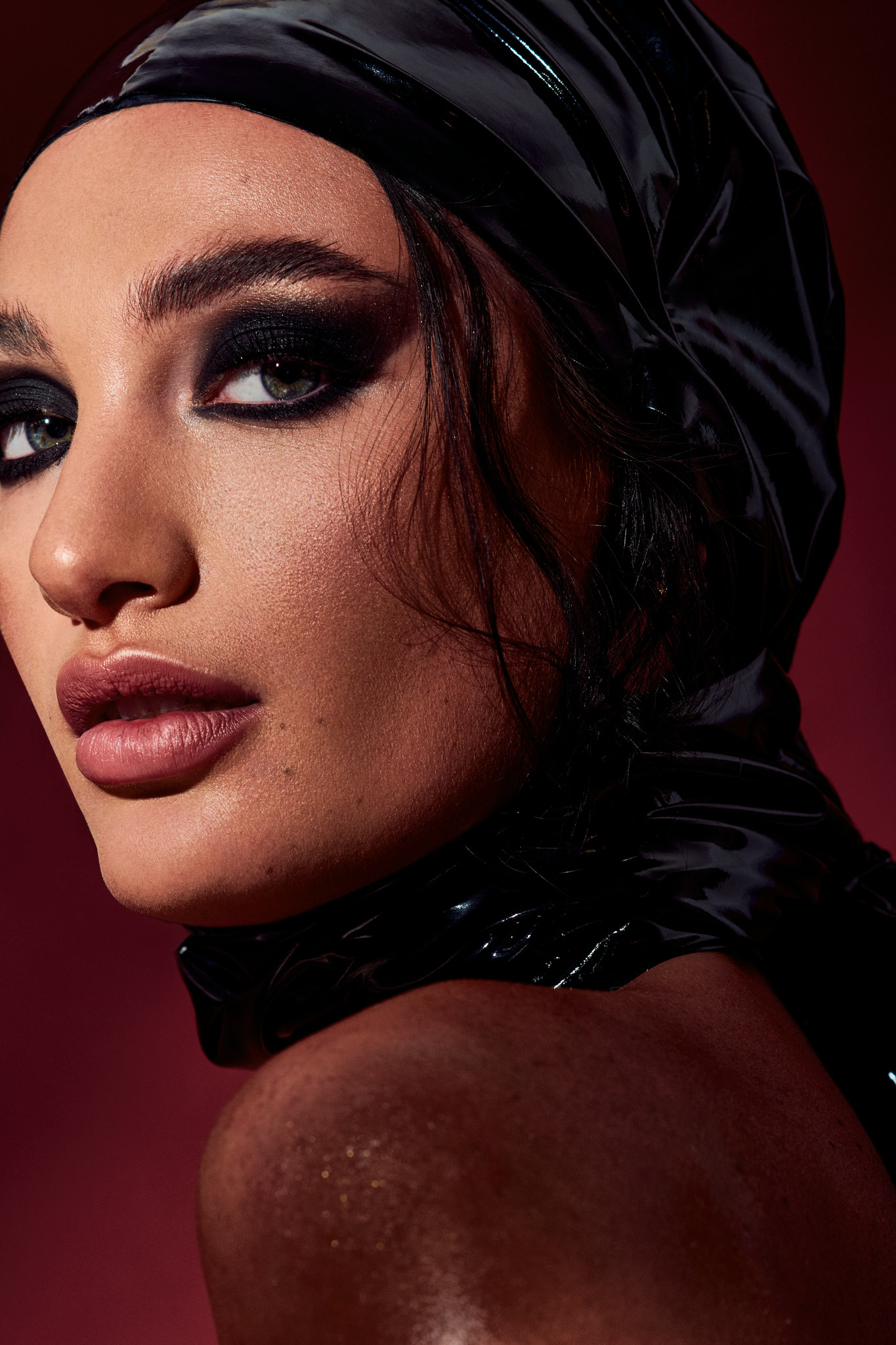 beauty editorial portrait model in black styling studio lighting