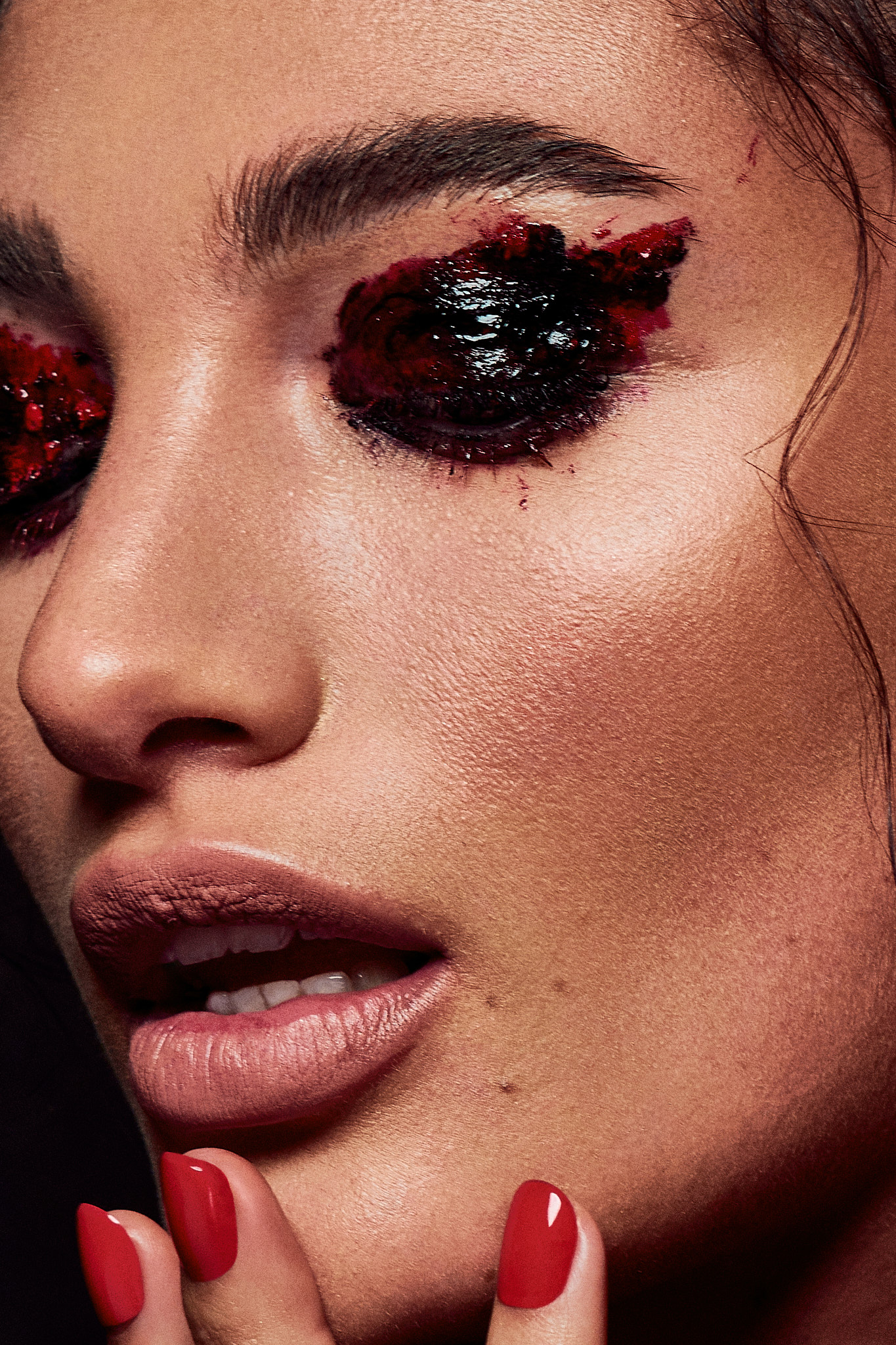 beauty photography close up expressive red makeup detail
