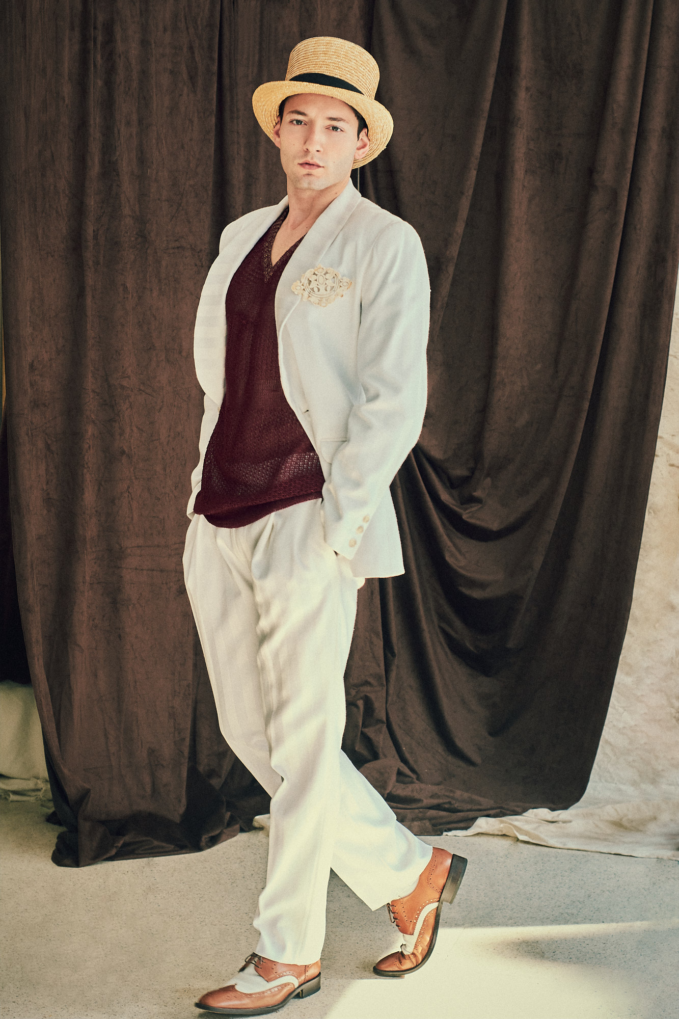 fashion editorial full body portrait modern tailoring look