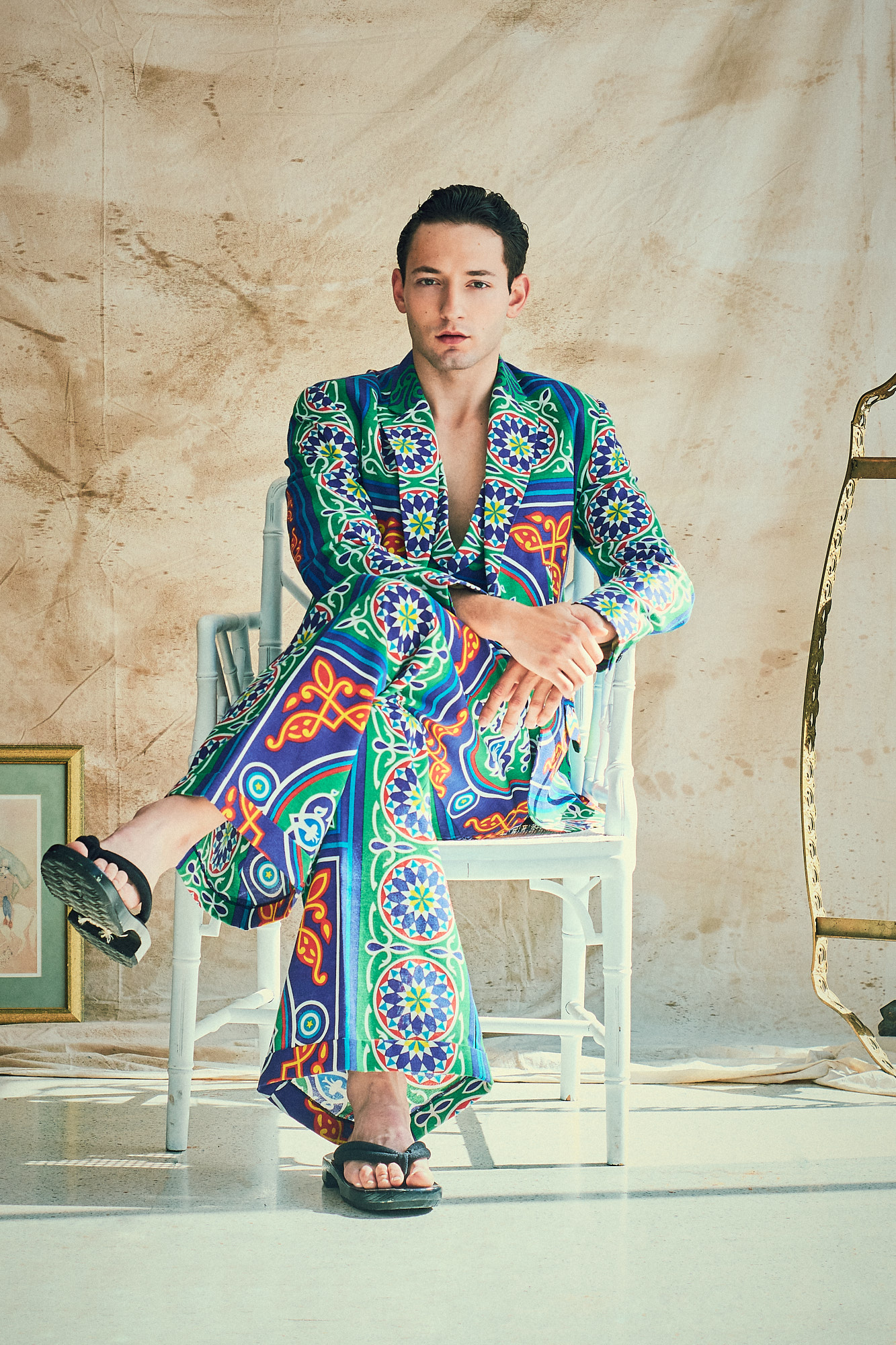 fashion editorial portrait colorful patterned styling studio