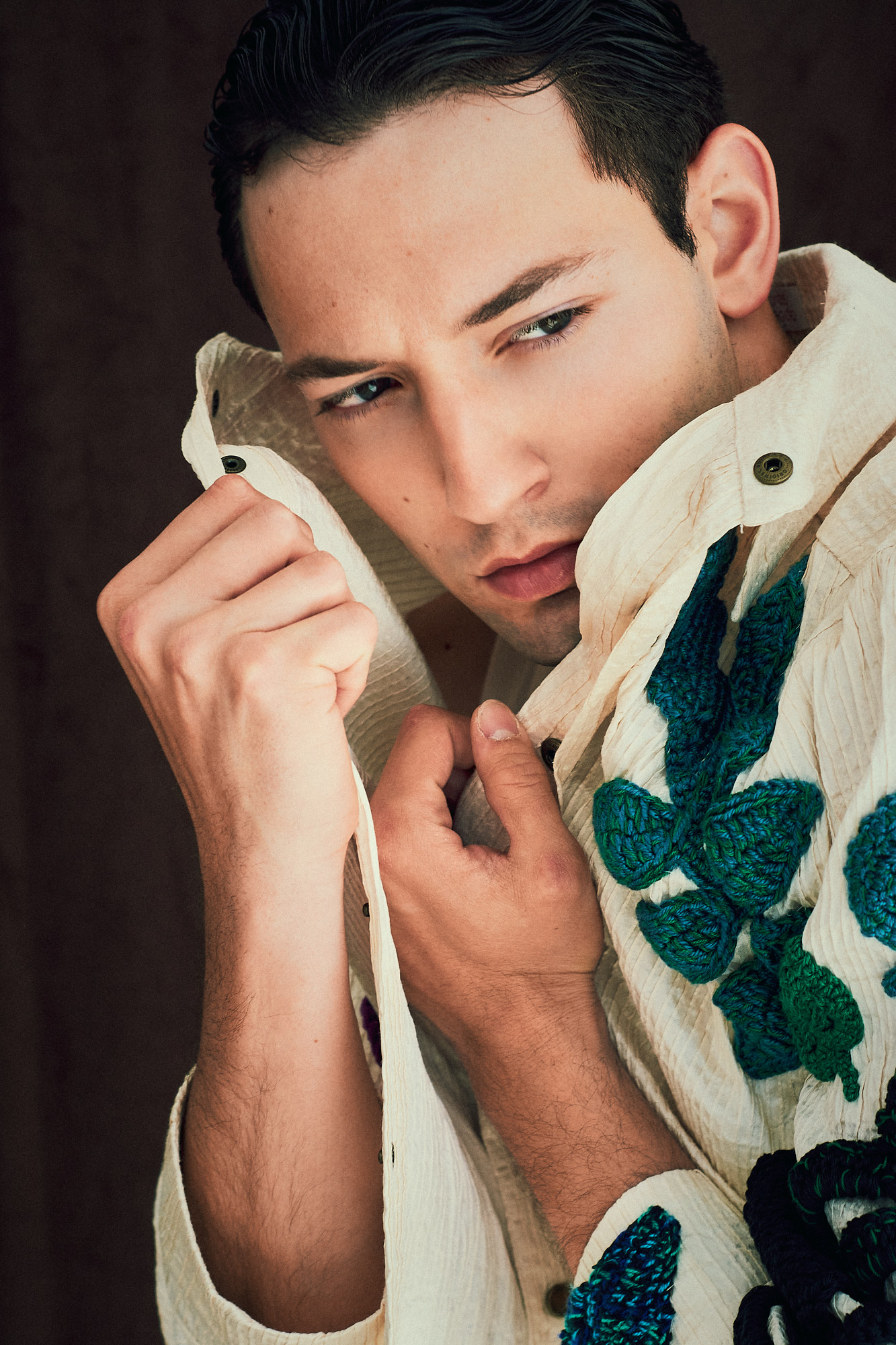 fashion editorial close portrait guille castillo styling detail