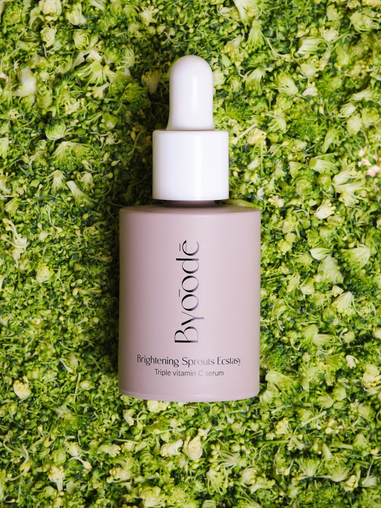 Byoode skincare product surrounded by natural ingredients — Moodka campaign