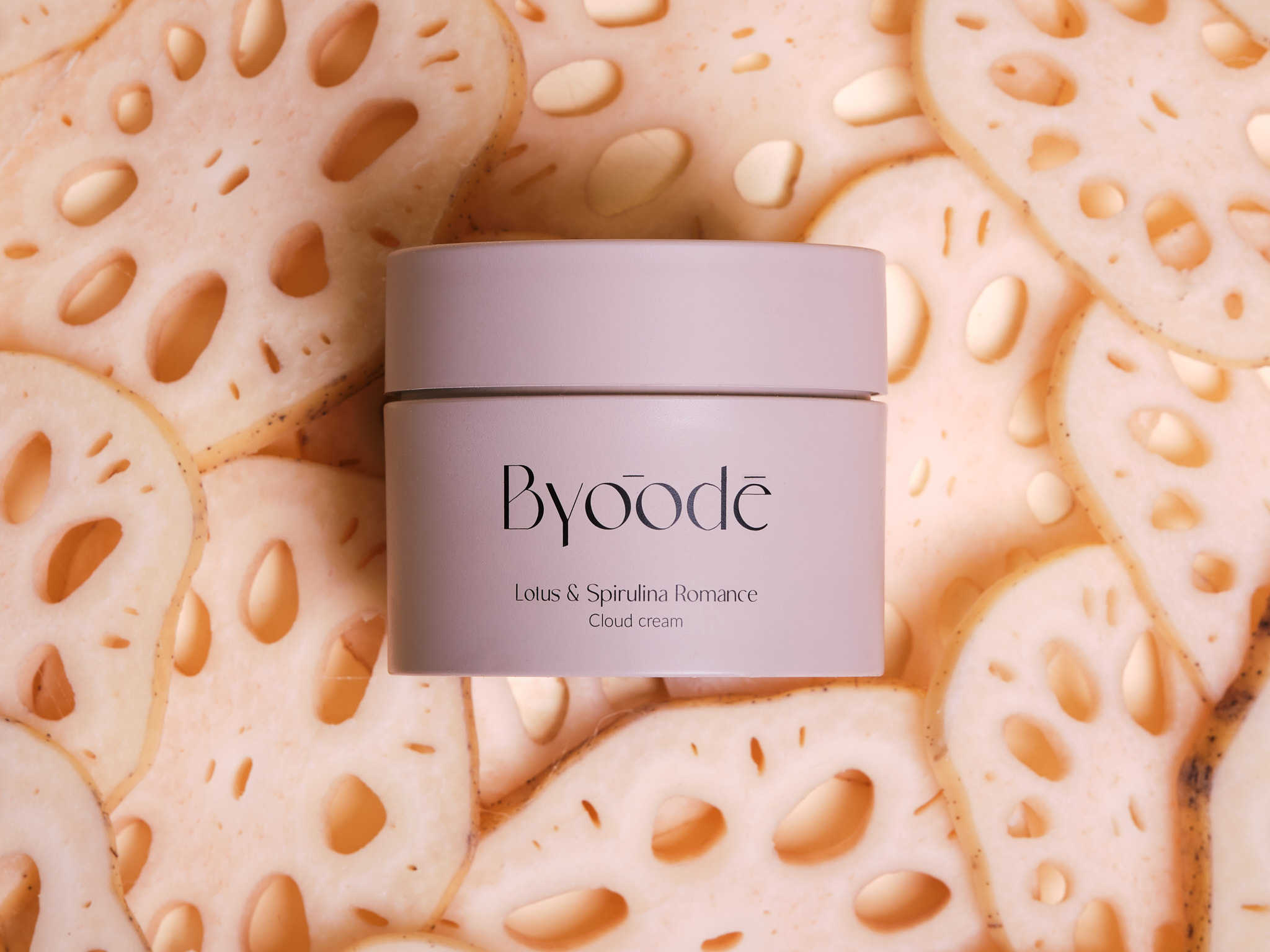 Byoode cleansing balm still life with ingredient texture — skincare campaign by Moodka