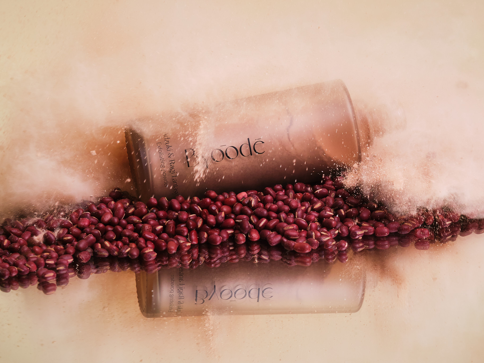Byoode skincare product with red bean ingredient explosion — Moodka campaign
